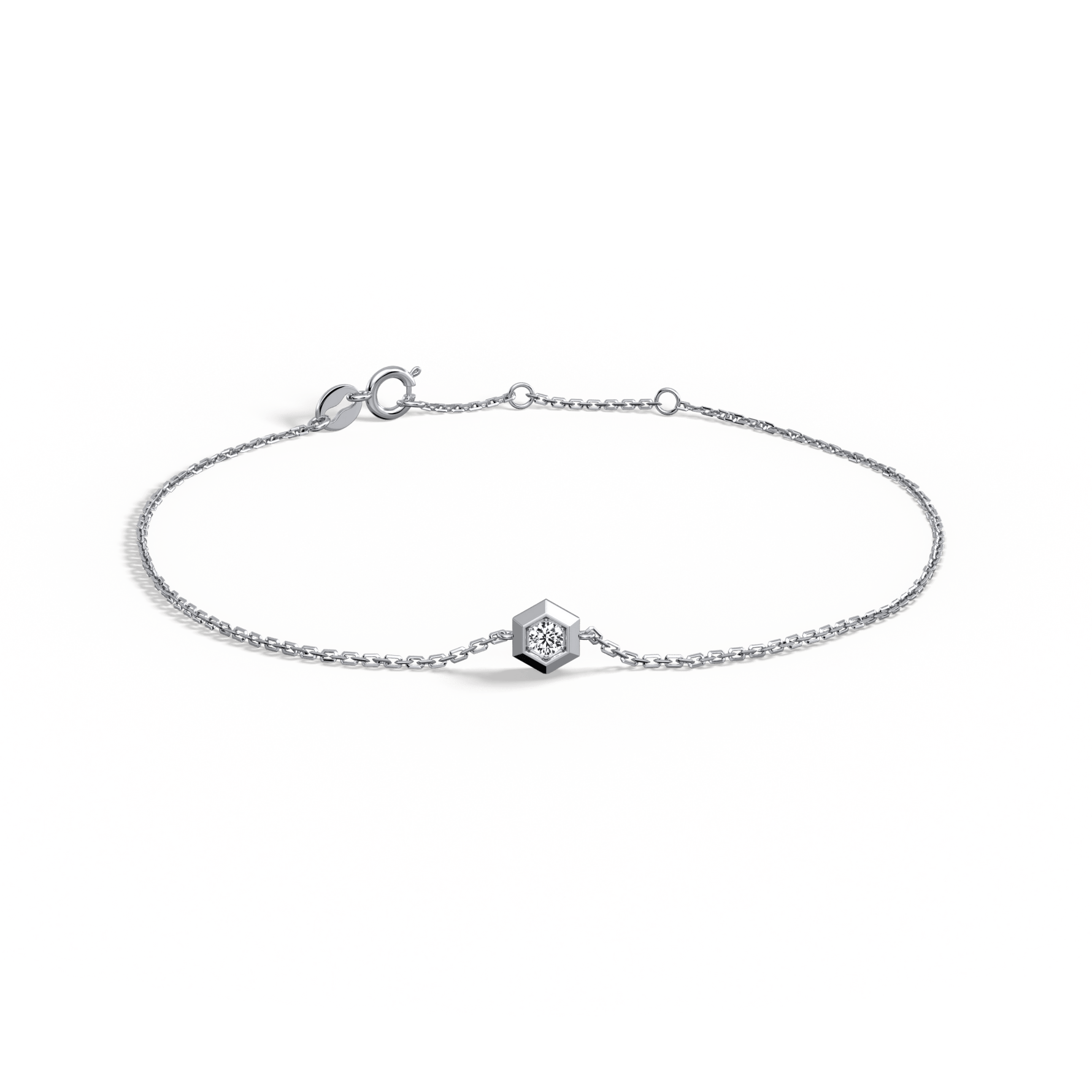 Hexagon Lab Grown Diamond Chain Bracelet in 14K Solid Gold/Platinum - Bracelets
