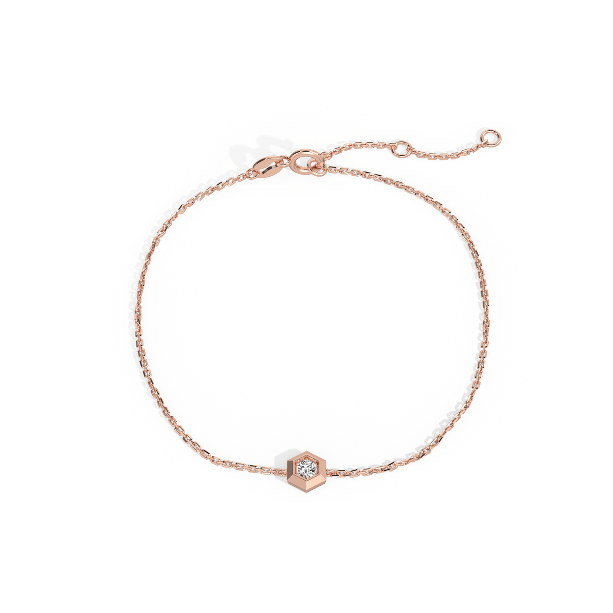 Hexagon Lab Grown Diamond Chain Bracelet in 14K Solid Gold/Platinum - Bracelets