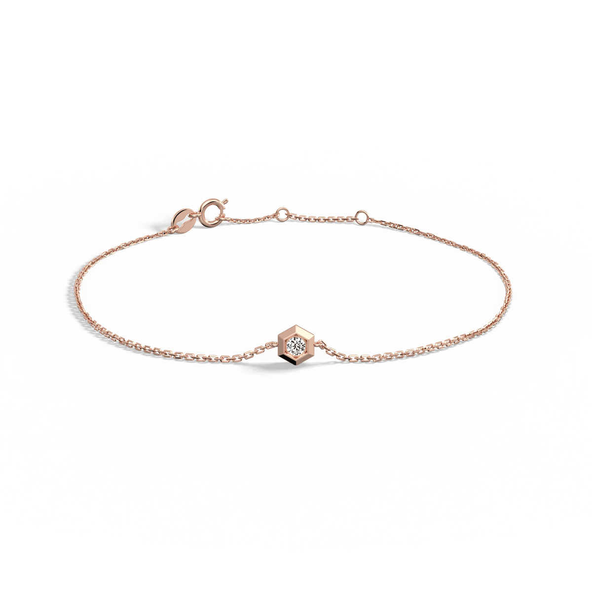 Hexagon Lab Grown Diamond Chain Bracelet in 14K Solid Gold/Platinum - Bracelets
