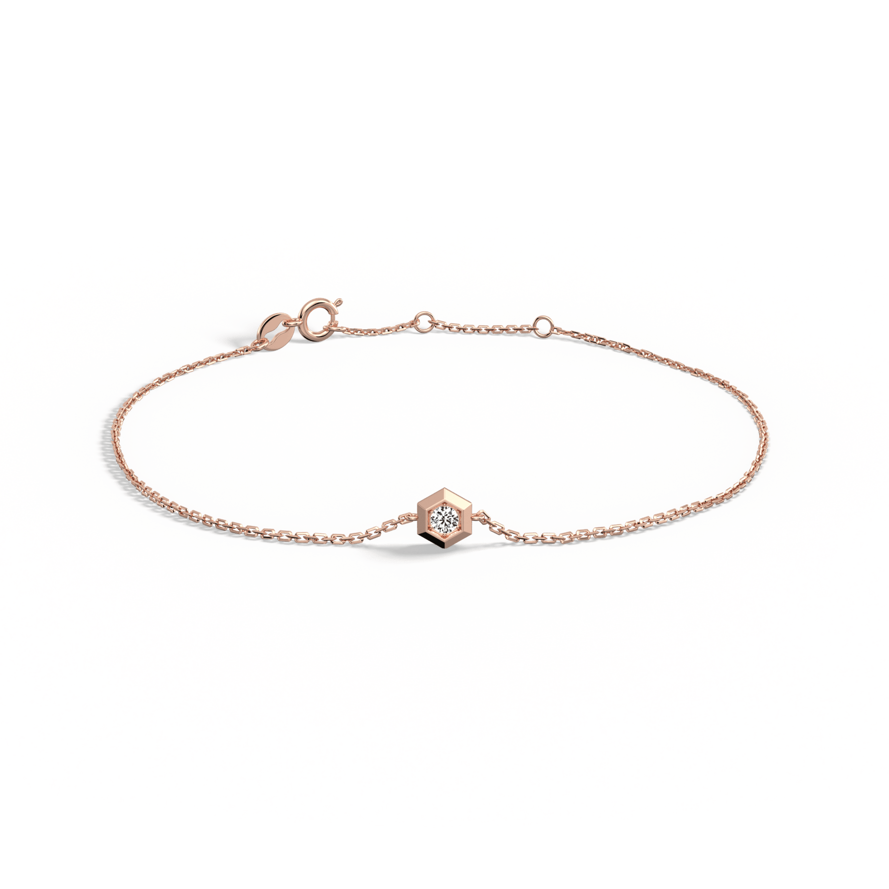 Hexagon Lab Grown Diamond Chain Bracelet in 14K Solid Gold/Platinum - Bracelets