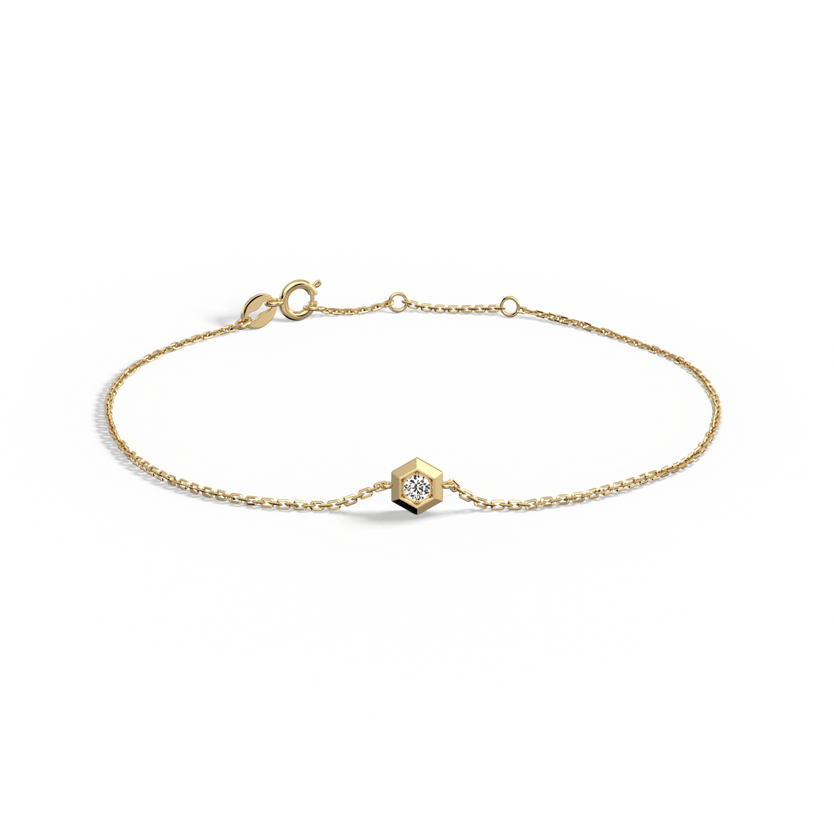 Hexagon Lab Grown Diamond Chain Bracelet in 14K Solid Gold/Platinum - Bracelets