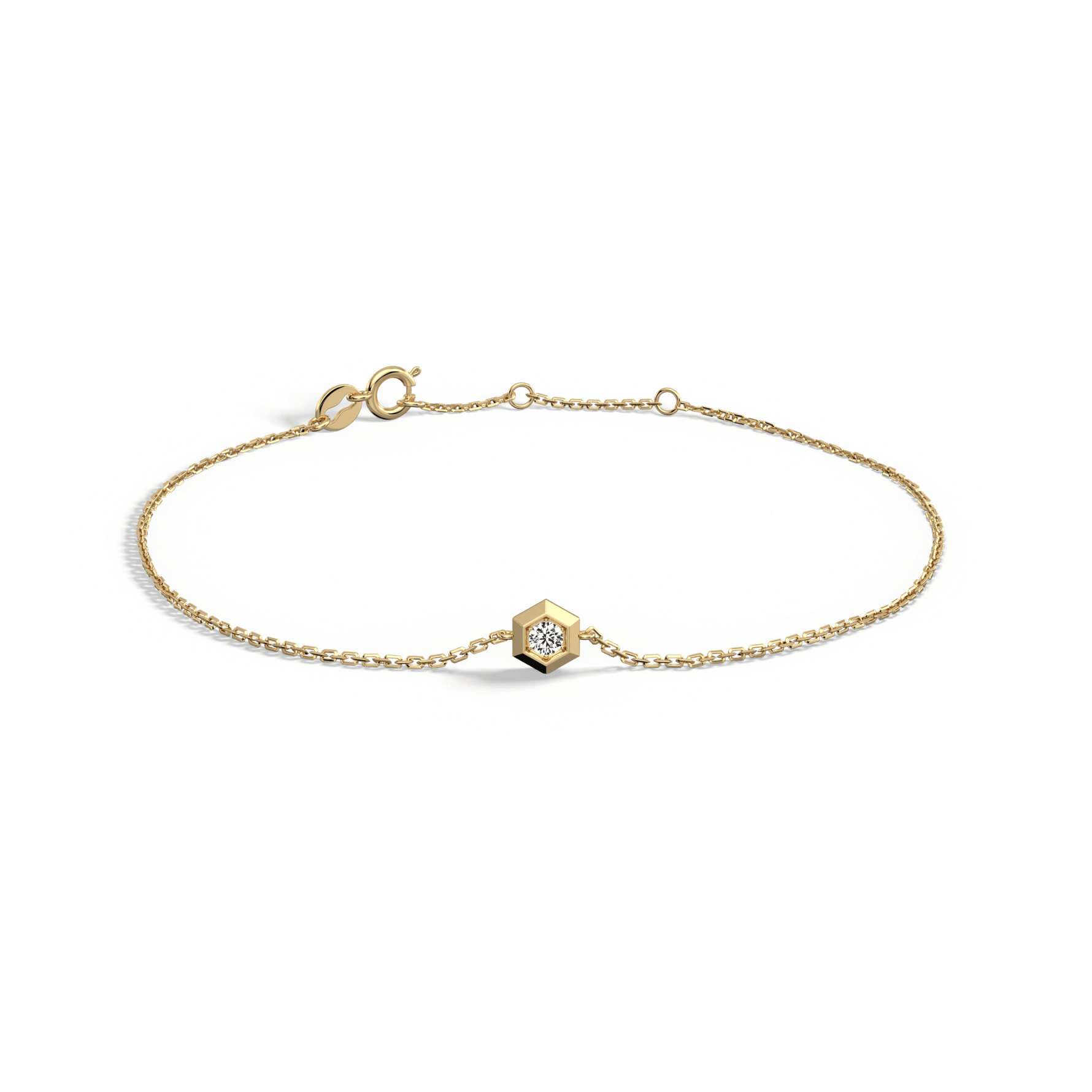Hexagon Lab Grown Diamond Chain Bracelet in 14K Solid Gold/Platinum - Bracelets