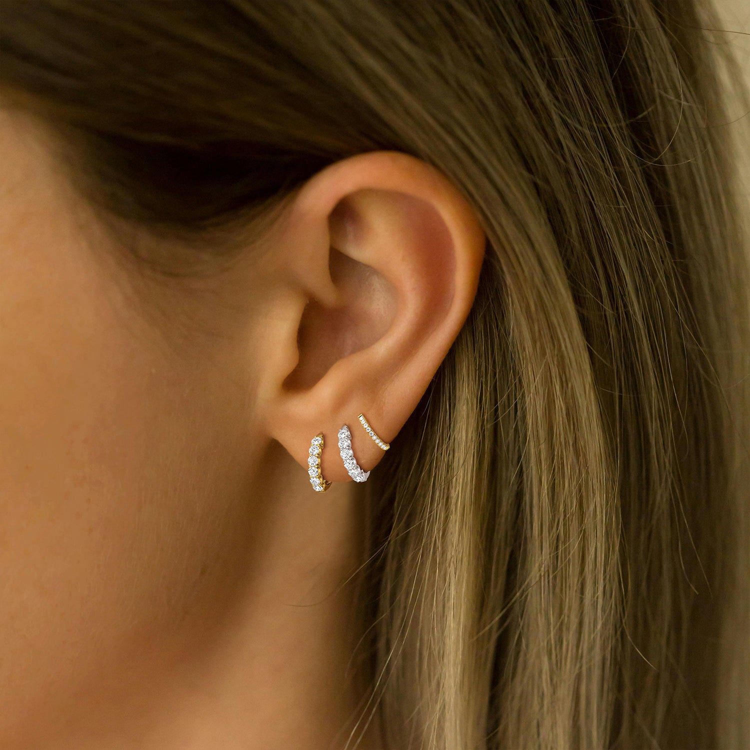 0.93CTW Lab Diamond Half Eternity Huggie Earring In 14K Solid Gold/Platinum - Earrings