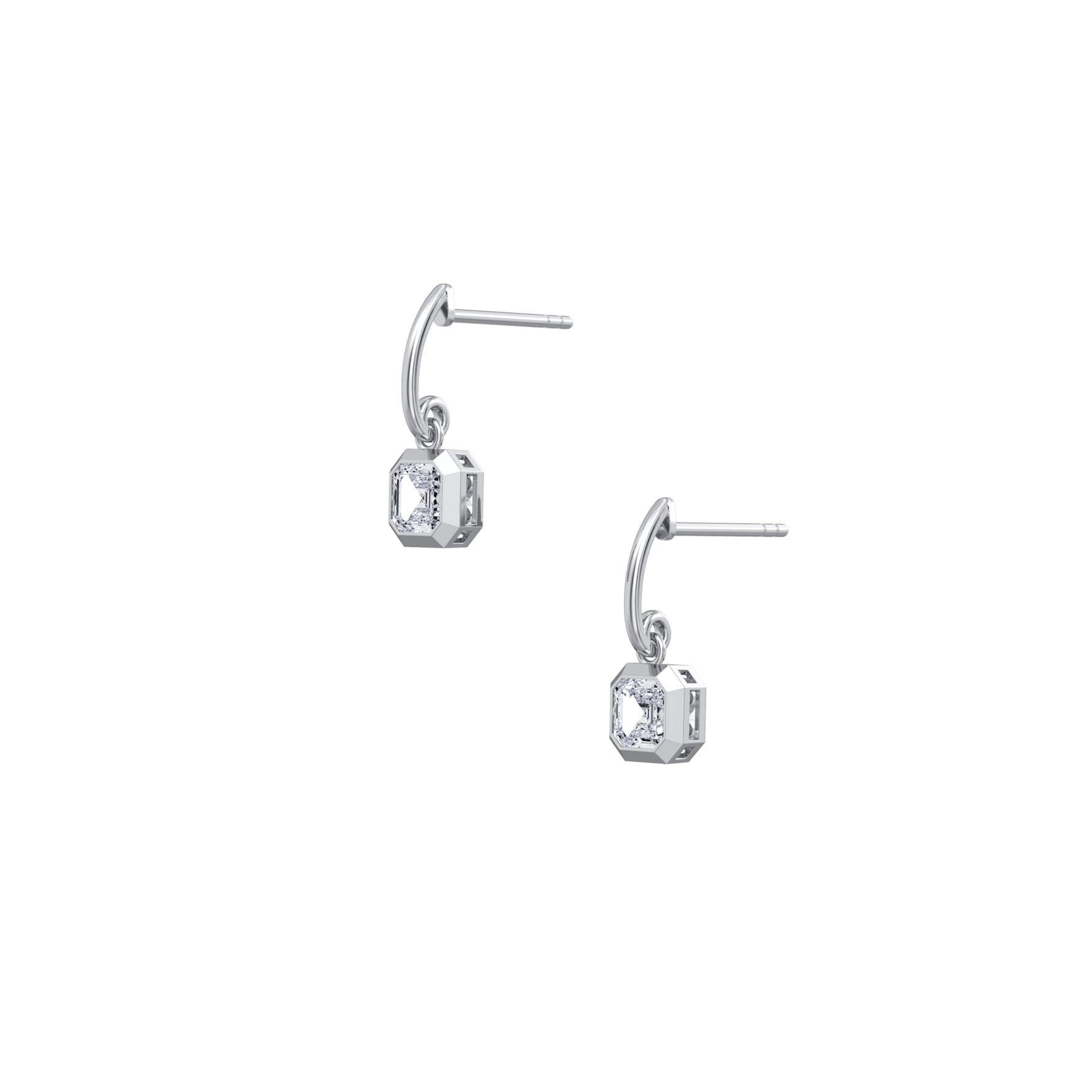 1CTW Asscher Cut Lab Dimaond Bezel Octagon Drop Earring - 