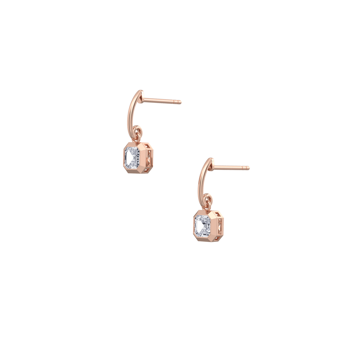 1CTW Asscher Cut Lab Dimaond Bezel Octagon Drop Earring - 