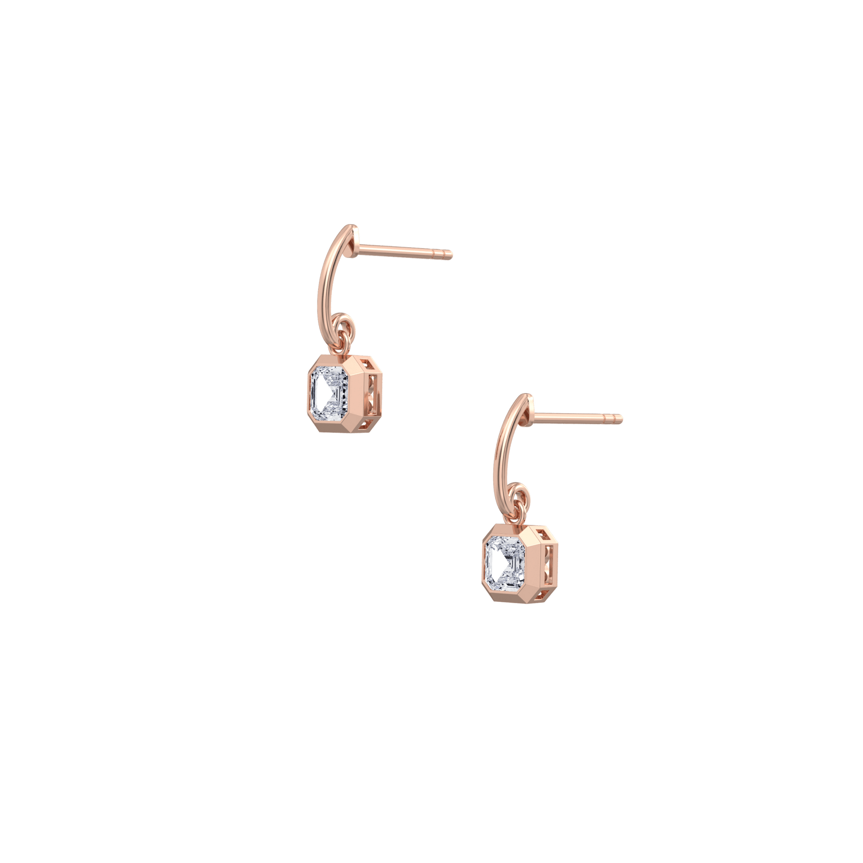 1CTW Asscher Cut Lab Dimaond Bezel Octagon Drop Earring - 