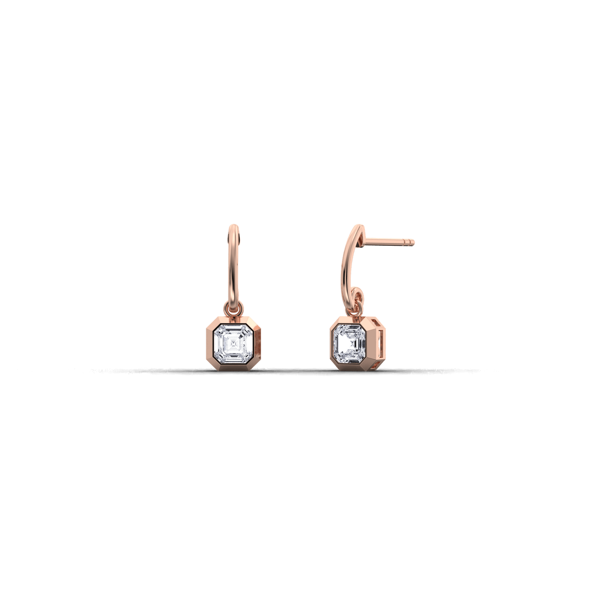 1CTW Asscher Cut Lab Dimaond Bezel Octagon Drop Earring - 
