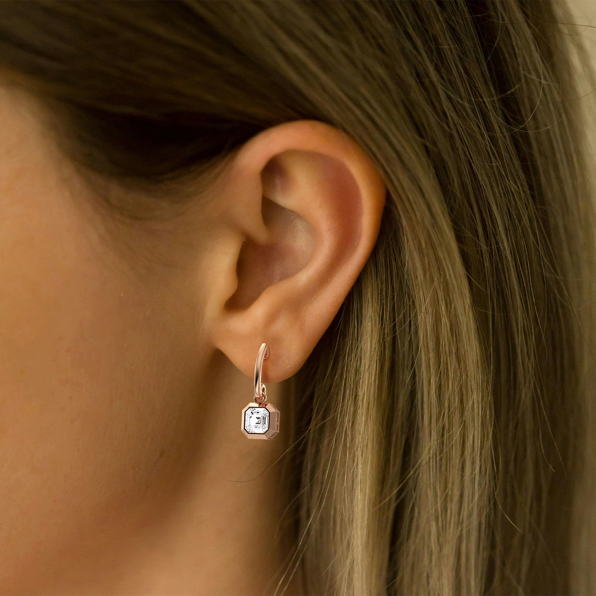 1CTW Asscher Cut Lab Dimaond Bezel Octagon Drop Earring - 