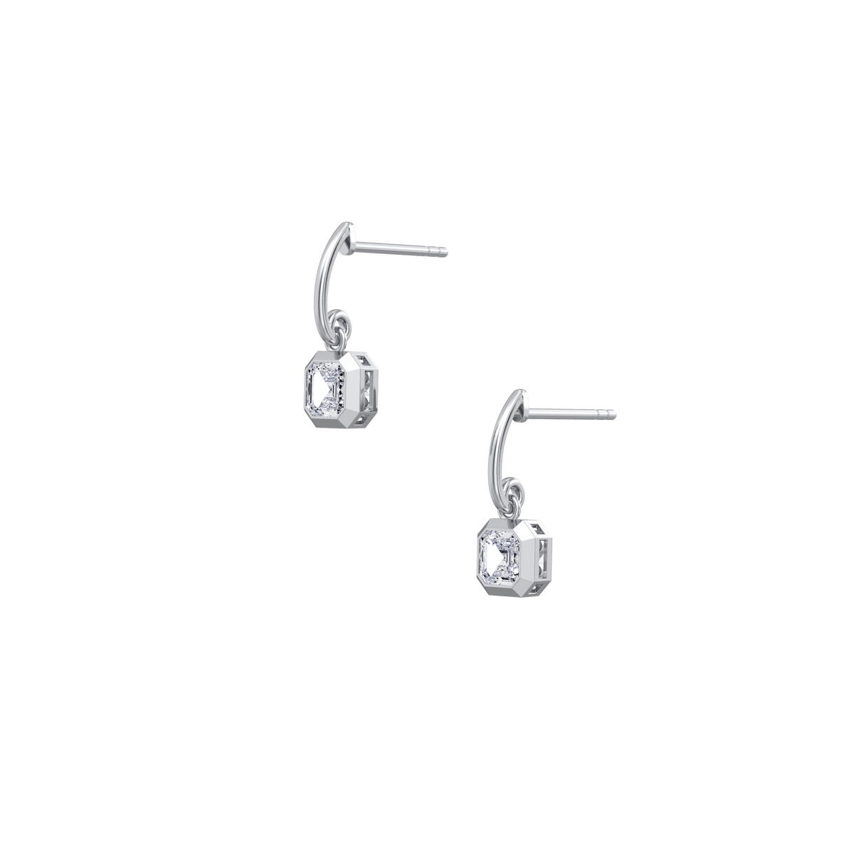 1CTW Asscher Cut Lab Dimaond Bezel Octagon Drop Earring - 
