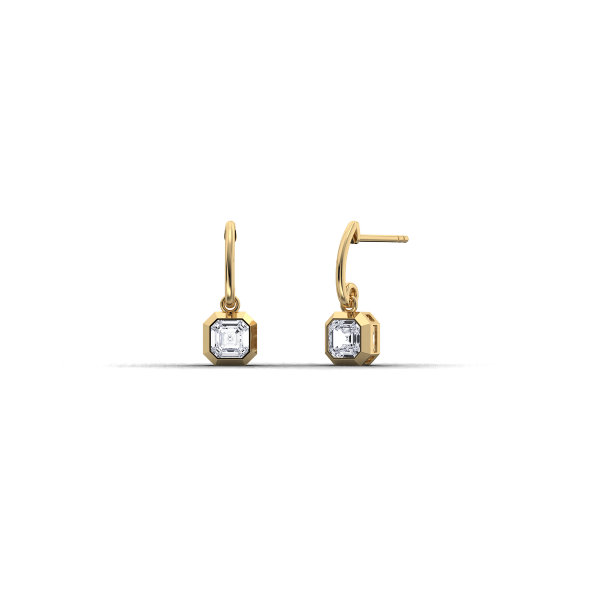 1CTW Asscher Cut Lab Dimaond Bezel Octagon Drop Earring - 