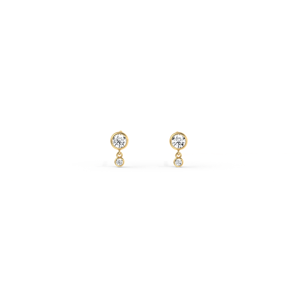 14K Solid Gold Drop Stud Earring With Lab Diamond - 