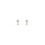 14K Solid Gold Drop Stud Earring With Lab Diamond - 