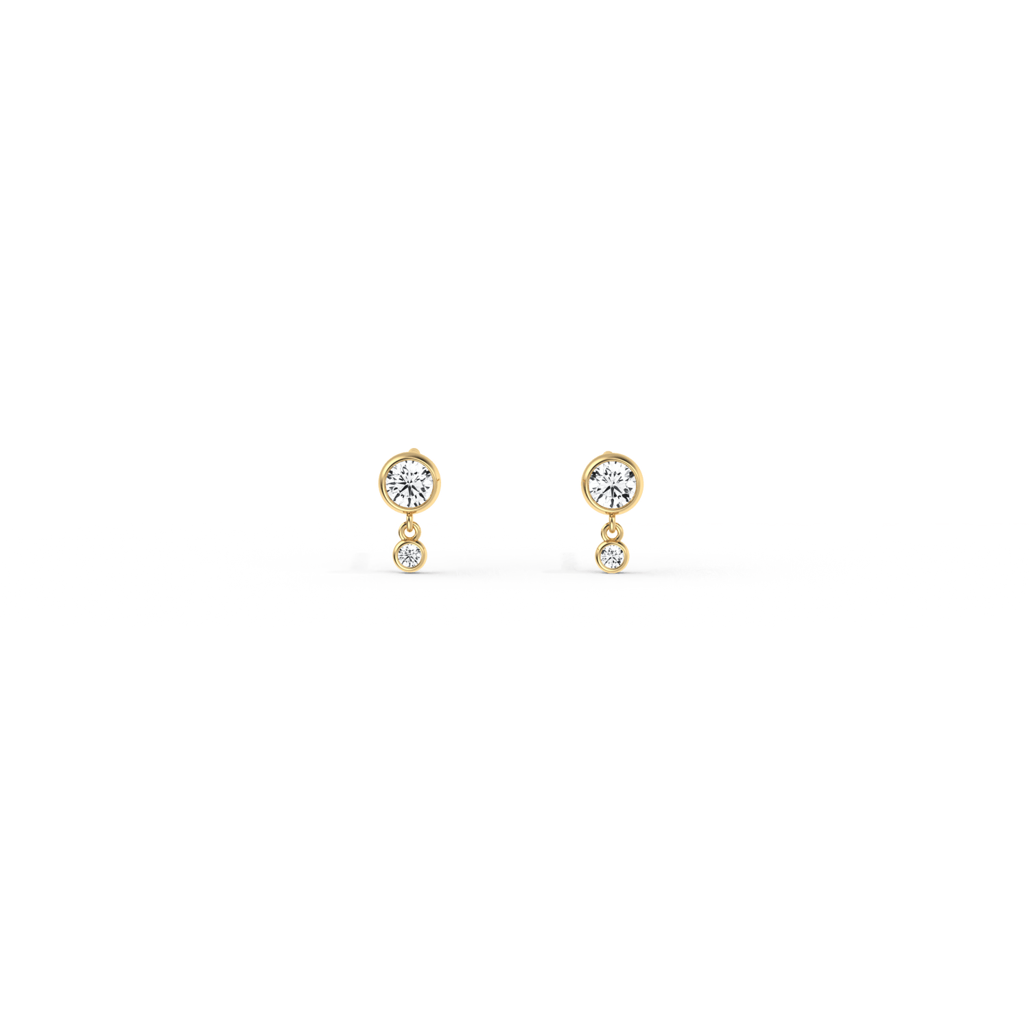 14K Solid Gold Drop Stud Earring With Lab Diamond - 