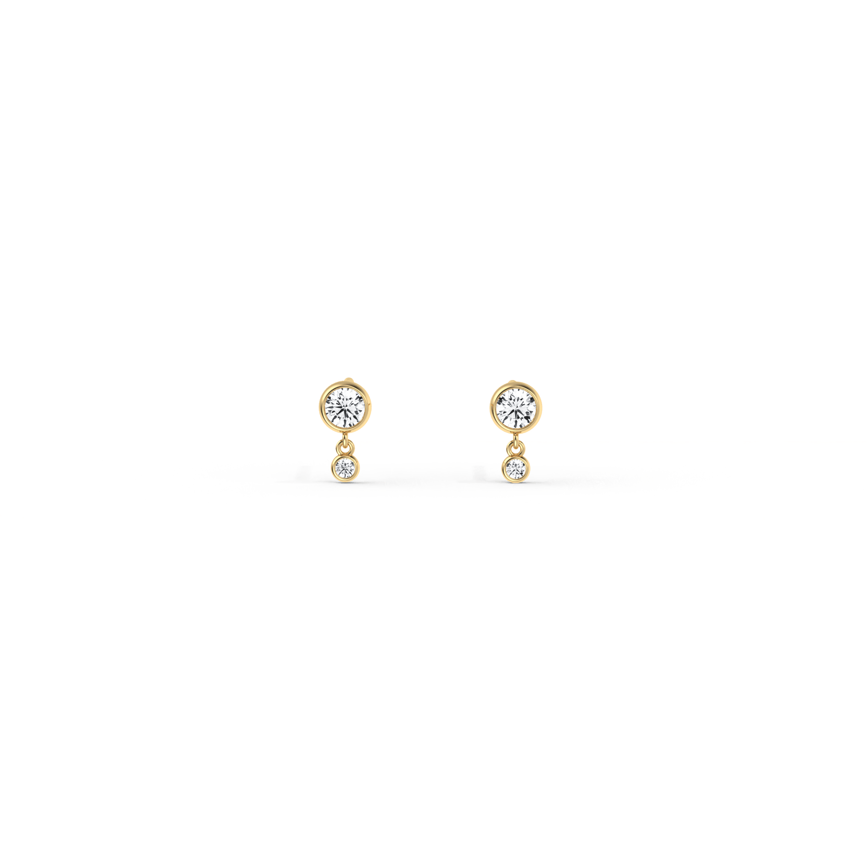 14K Solid Gold Drop Stud Earring With Lab Diamond - 