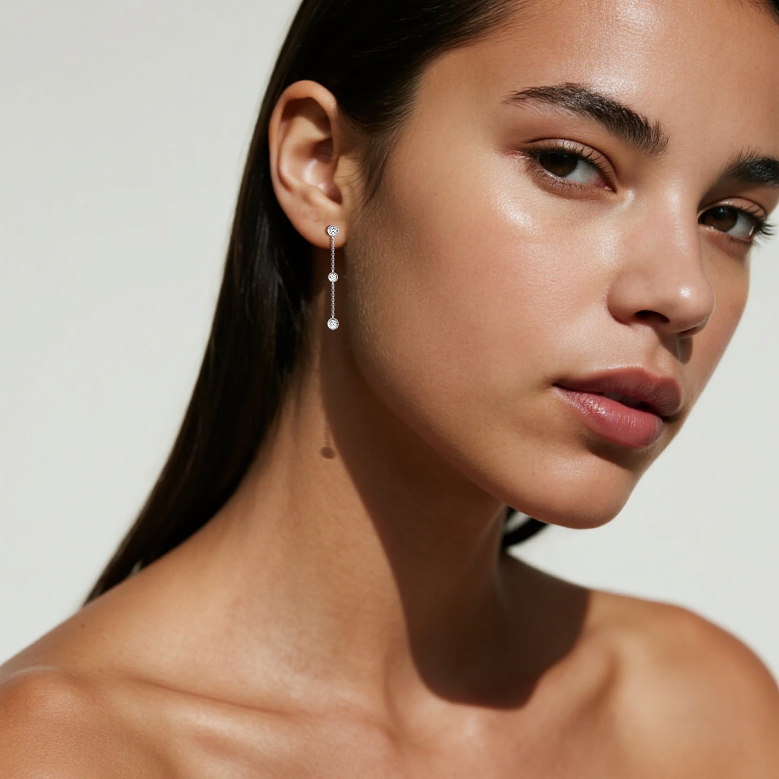14K Solid Gold Bezel Set Drop Earring With Lab Diamond - 