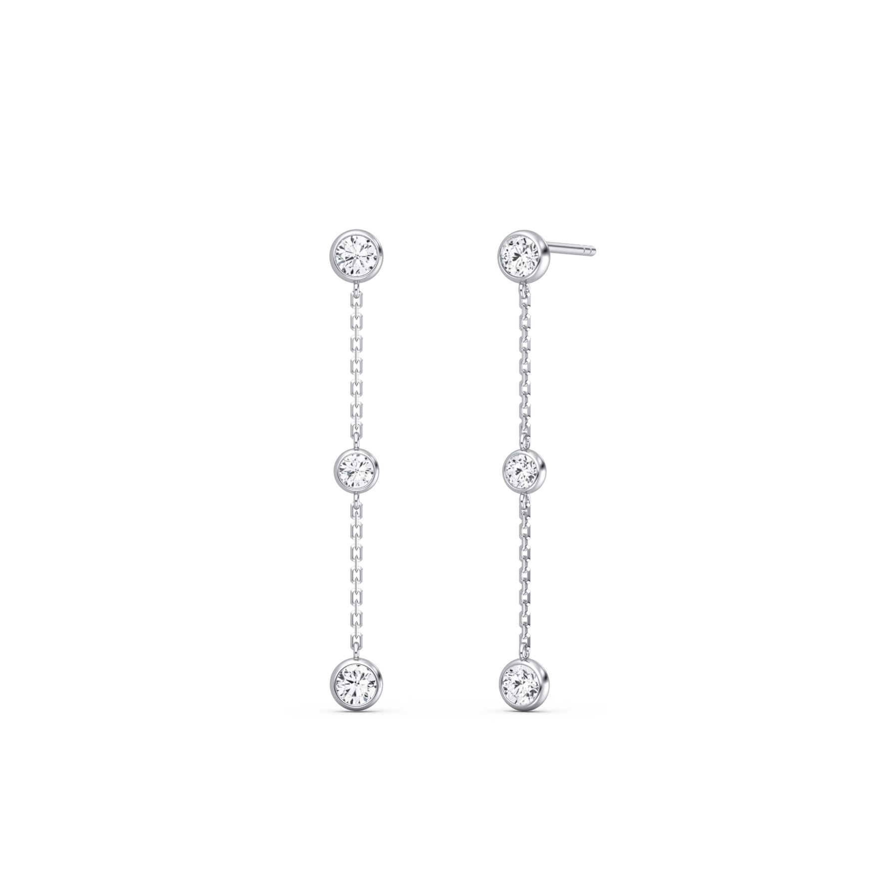 14K Solid Gold Bezel Set Drop Earring With Lab Diamond - 