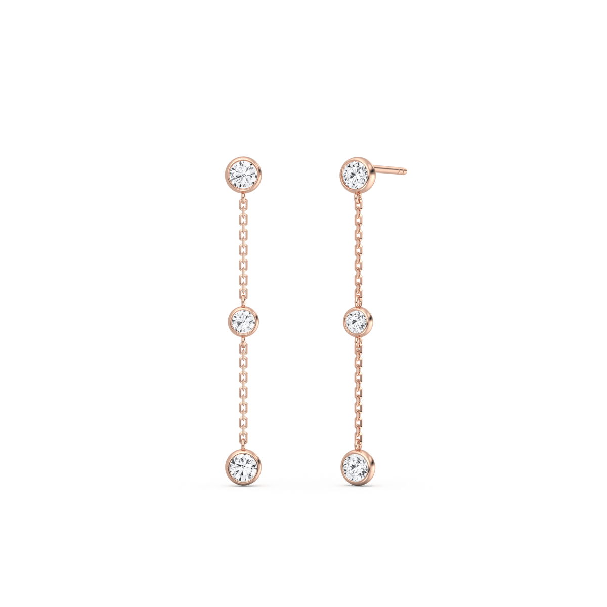 14K Solid Gold Bezel Set Drop Earring With Lab Diamond - 