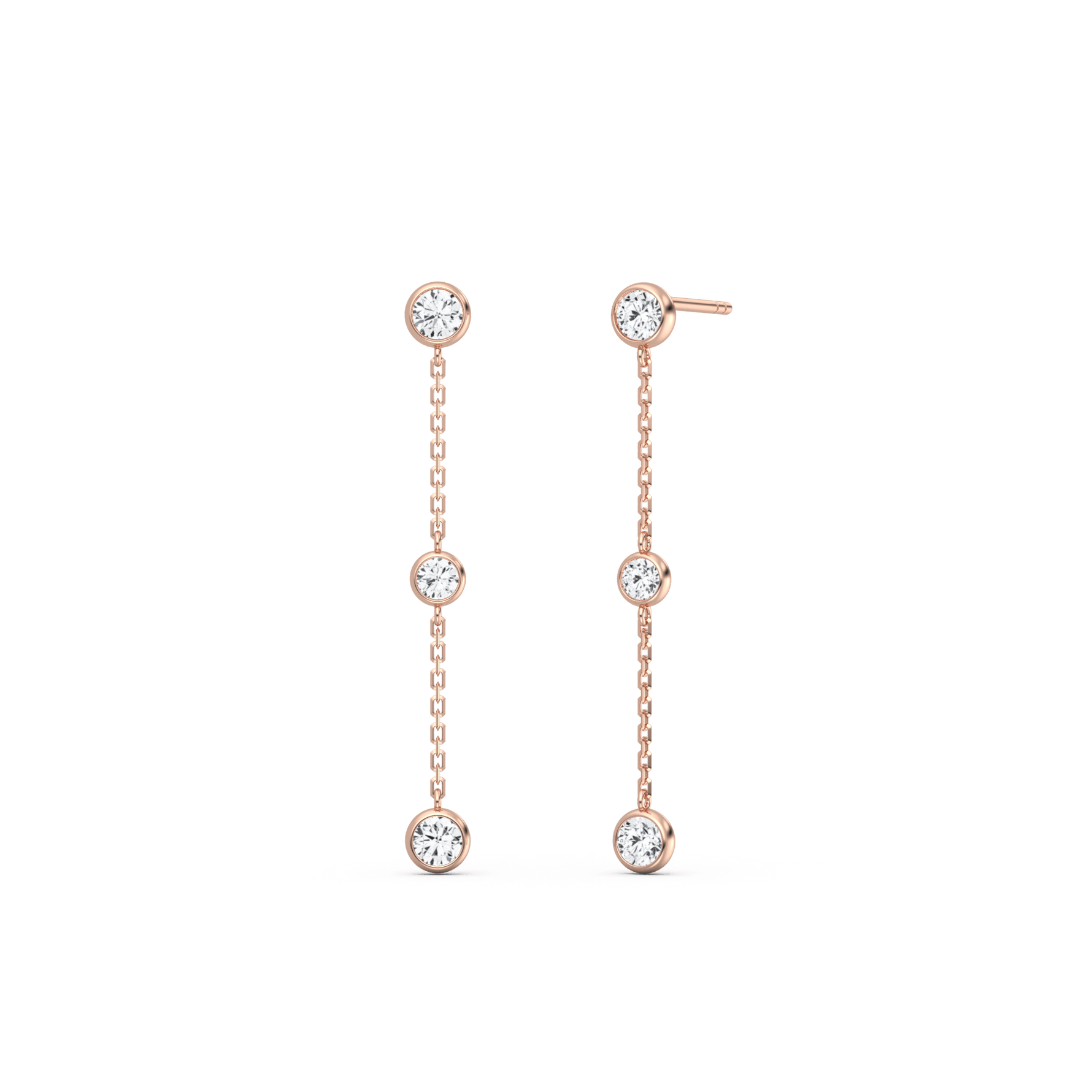 14K Solid Gold Bezel Set Drop Earring With Lab Diamond - 
