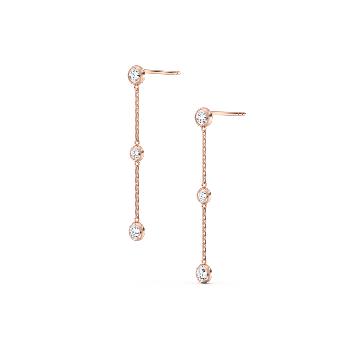 14K Solid Gold Bezel Set Drop Earring With Lab Diamond - 