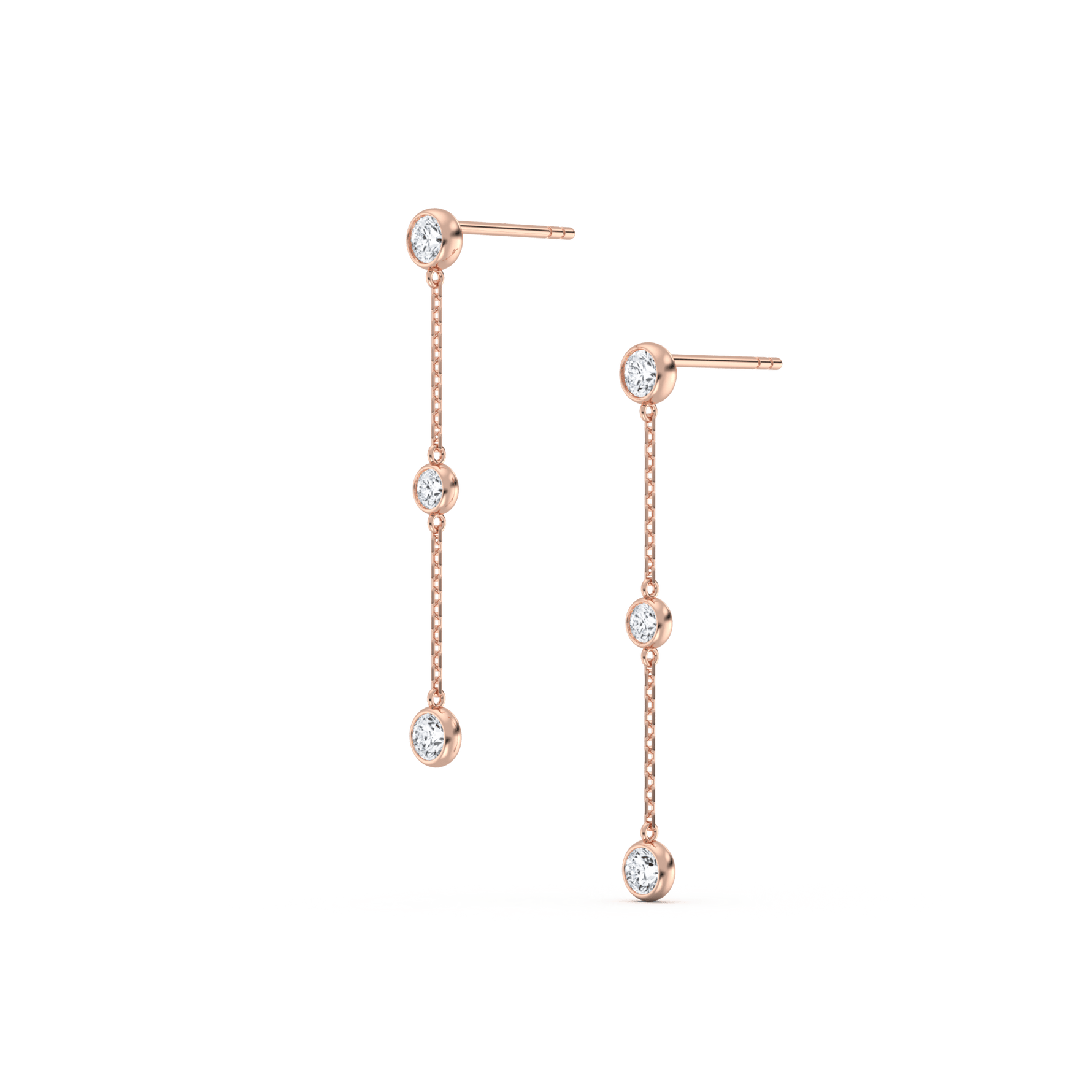 14K Solid Gold Bezel Set Drop Earring With Lab Diamond - 