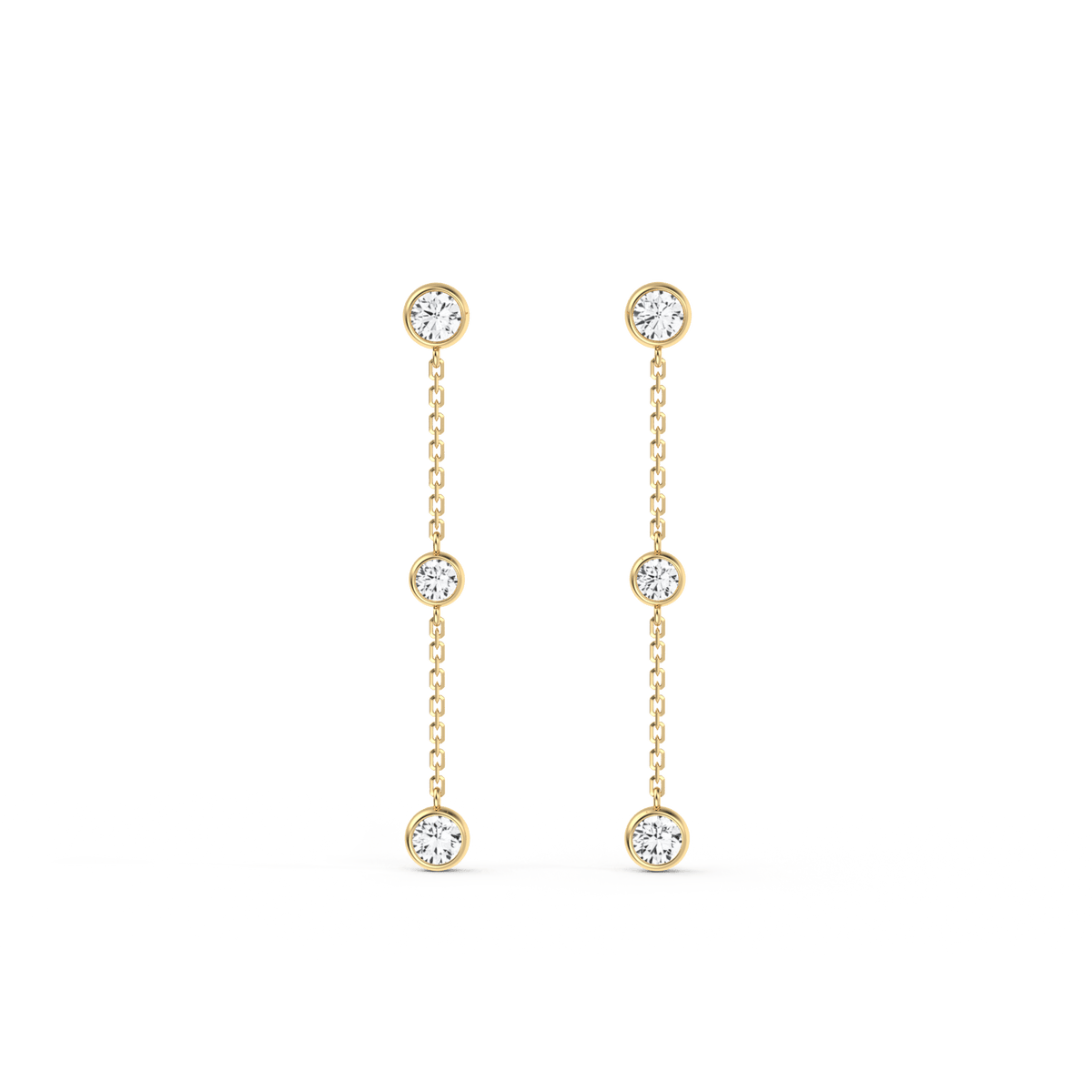 14K Solid Gold Bezel Set Drop Earring With Lab Diamond - 