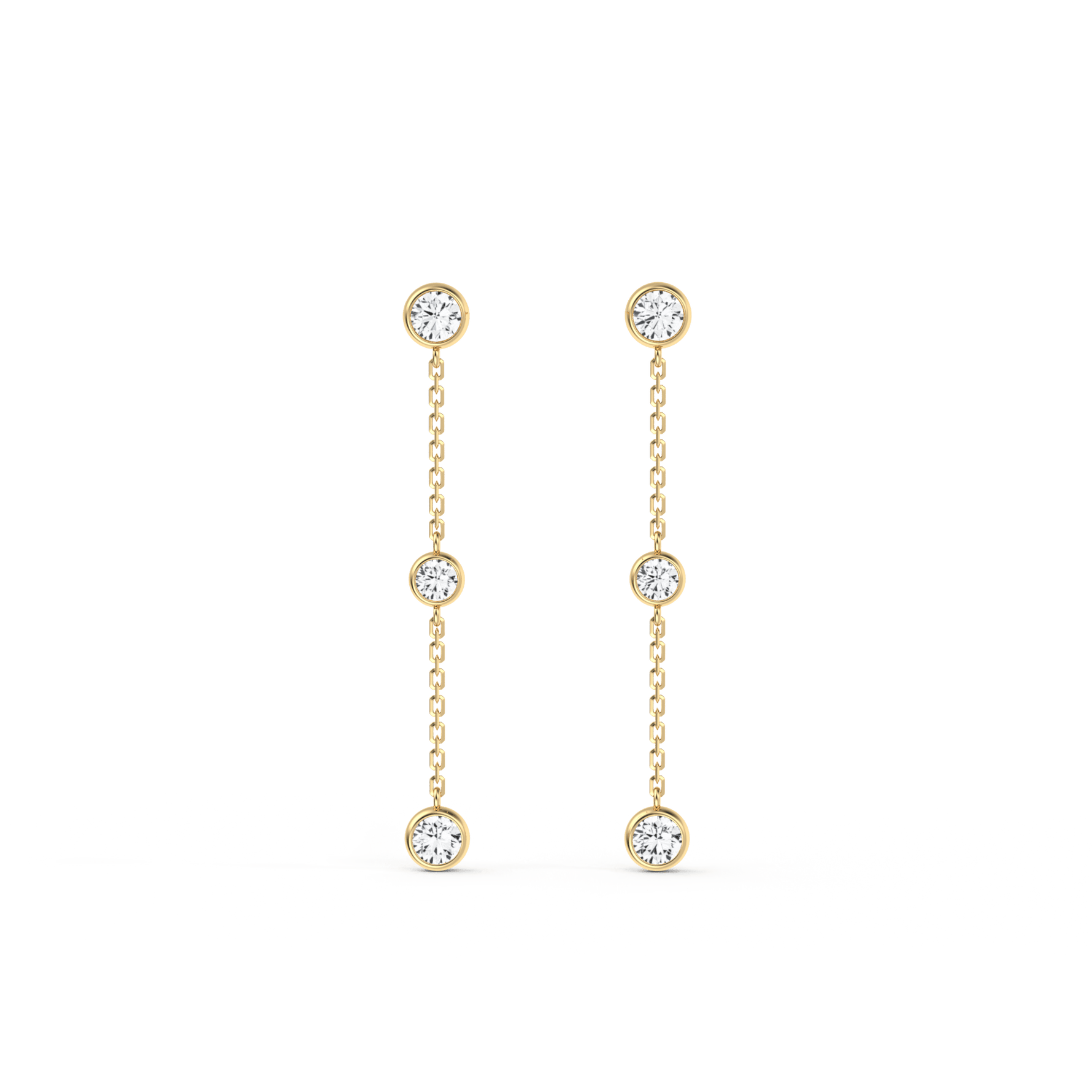 14K Solid Gold Bezel Set Drop Earring With Lab Diamond - 