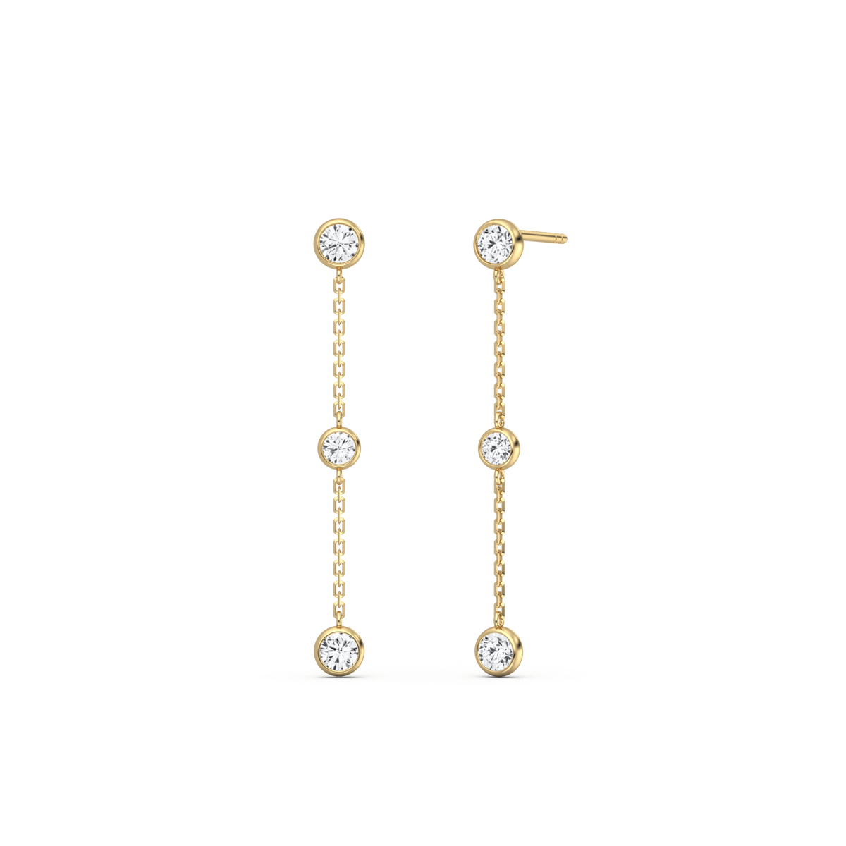 14K Solid Gold Bezel Set Drop Earring With Lab Diamond - 