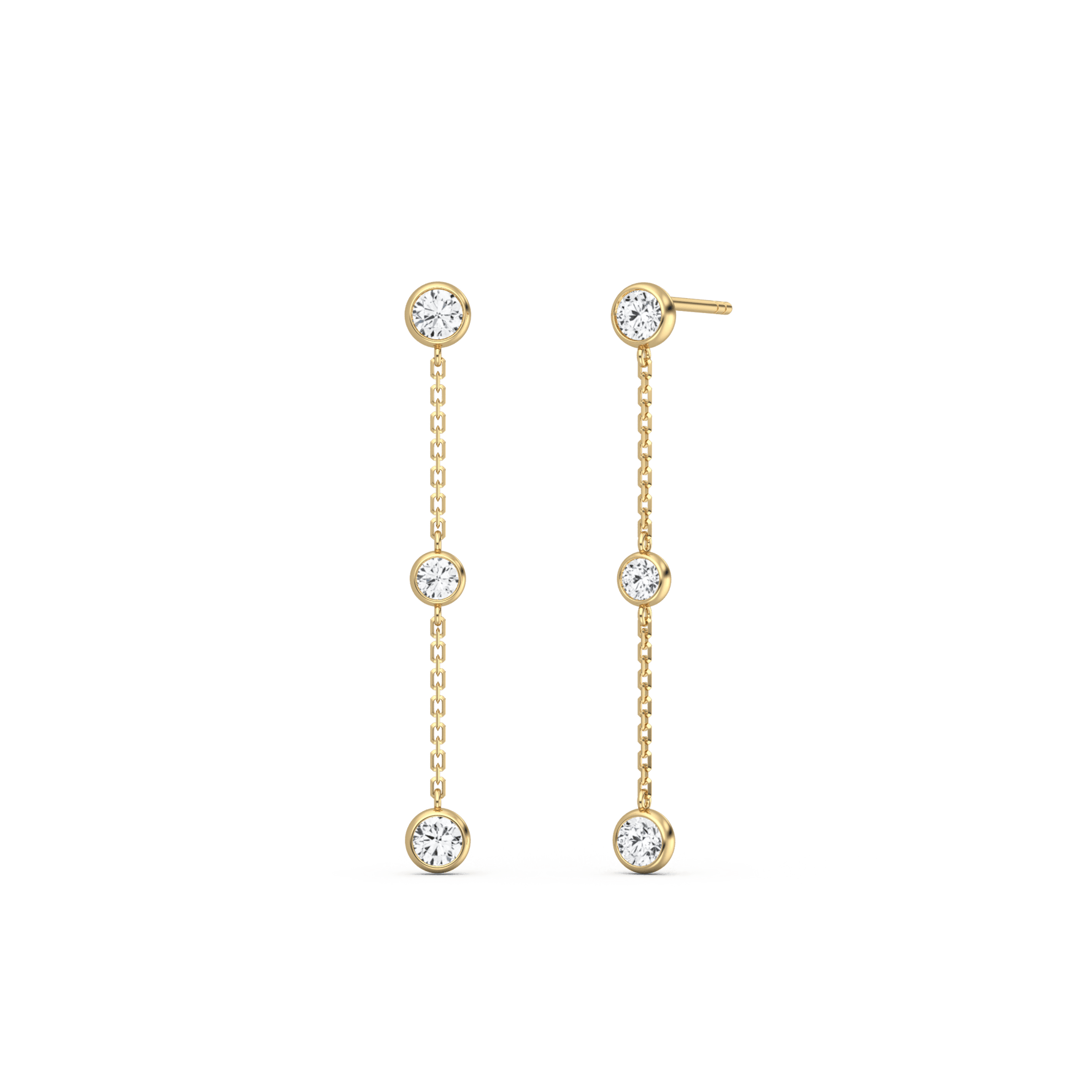 14K Solid Gold Bezel Set Drop Earring With Lab Diamond - 