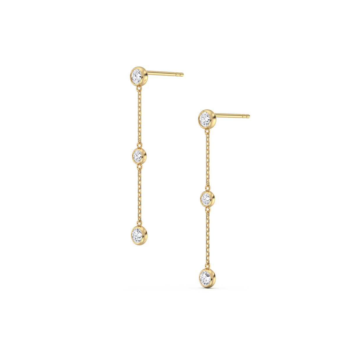 14K Solid Gold Bezel Set Drop Earring With Lab Diamond - 