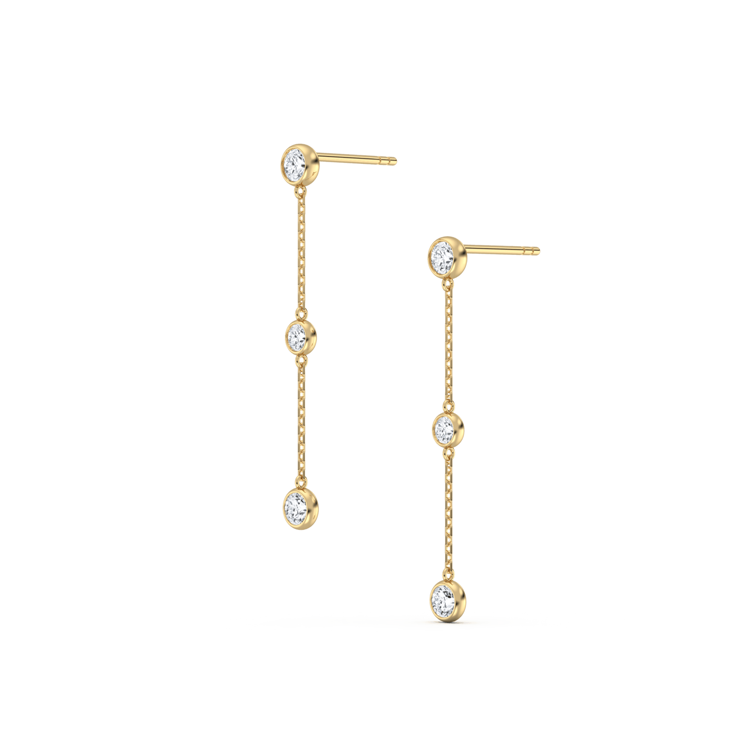 14K Solid Gold Bezel Set Drop Earring With Lab Diamond - 