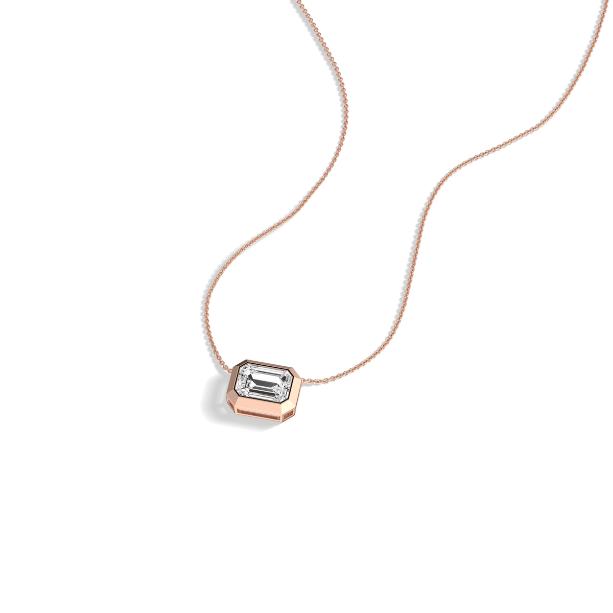1CT Lab Grown Diamond Bezel Set Pendant Neckalce In 14K Solid Gold/Platinum - Necklaces