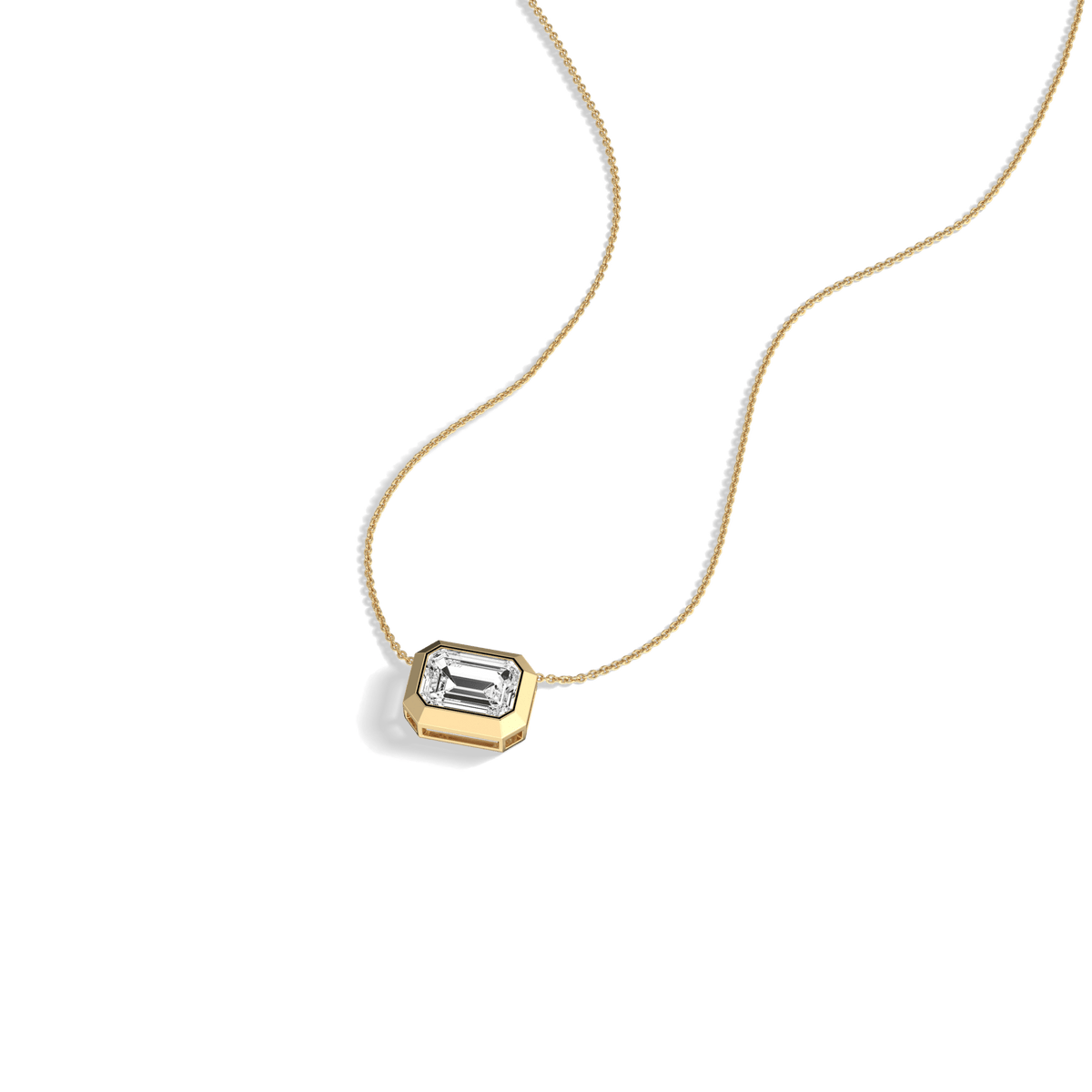 1CT Lab Grown Diamond Bezel Set Pendant Neckalce In 14K Solid Gold/Platinum - Necklaces