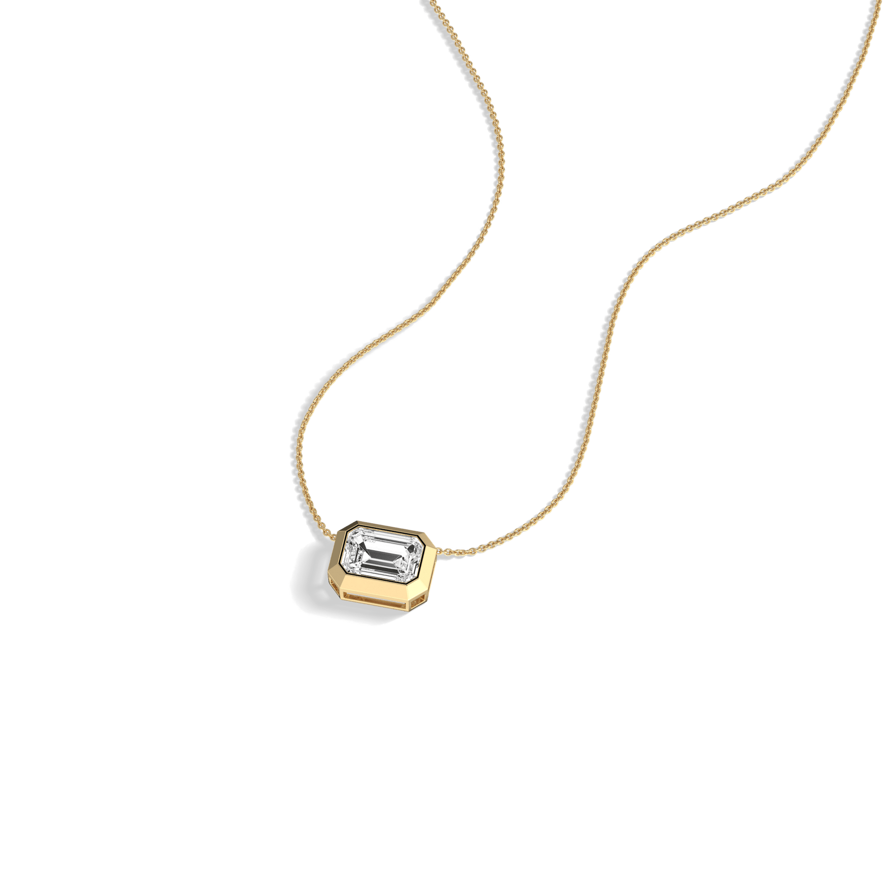 1CT Lab Grown Diamond Bezel Set Pendant Neckalce In 14K Solid Gold/Platinum - Necklaces