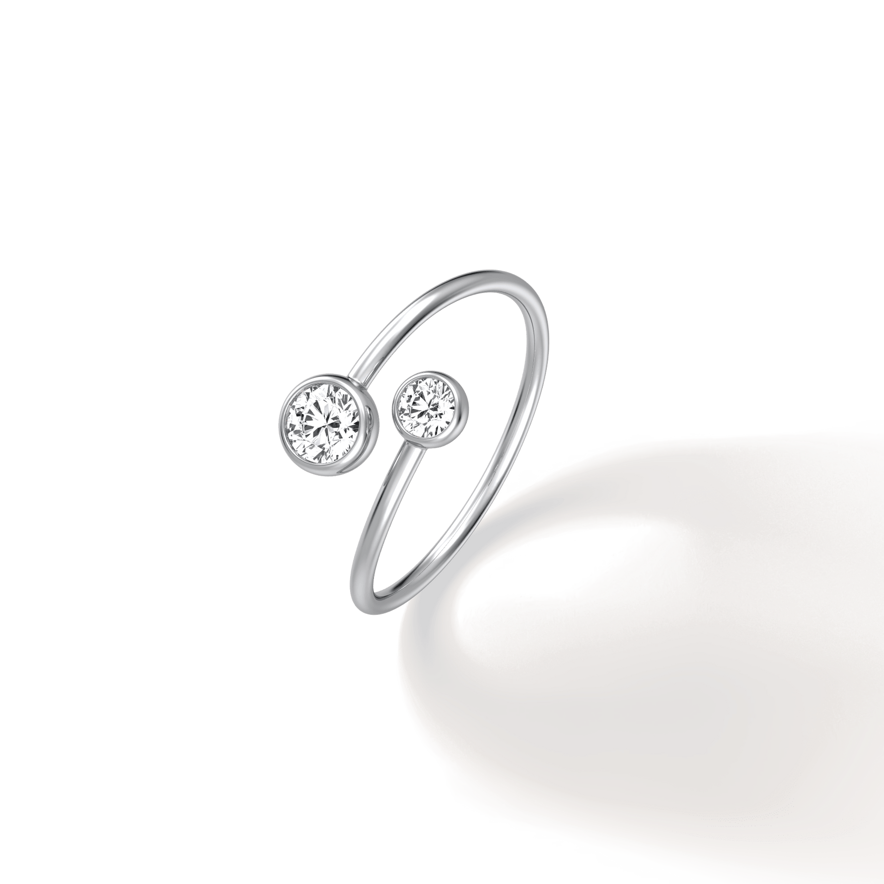 14K Solid Gold Two Stone Bezel Promise Ring With Lab Diamond - 