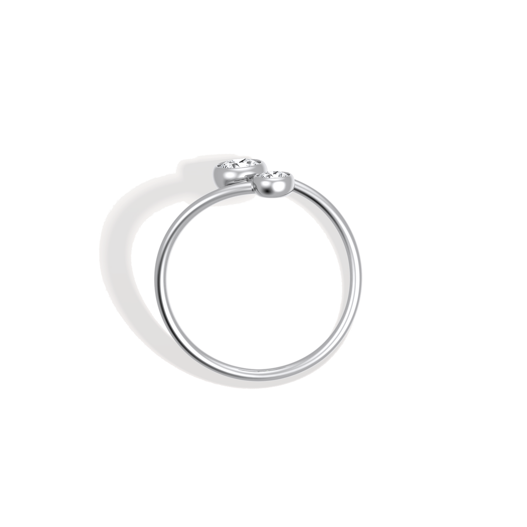 14K Solid Gold Two Stone Bezel Promise Ring With Lab Diamond - 