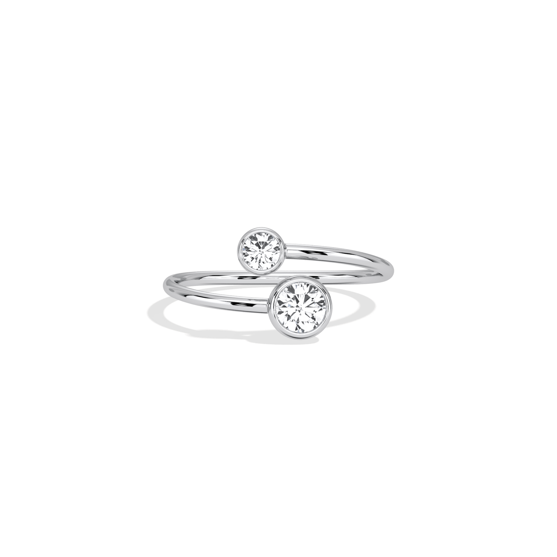 14K Solid Gold Two Stone Bezel Promise Ring With Lab Diamond - 