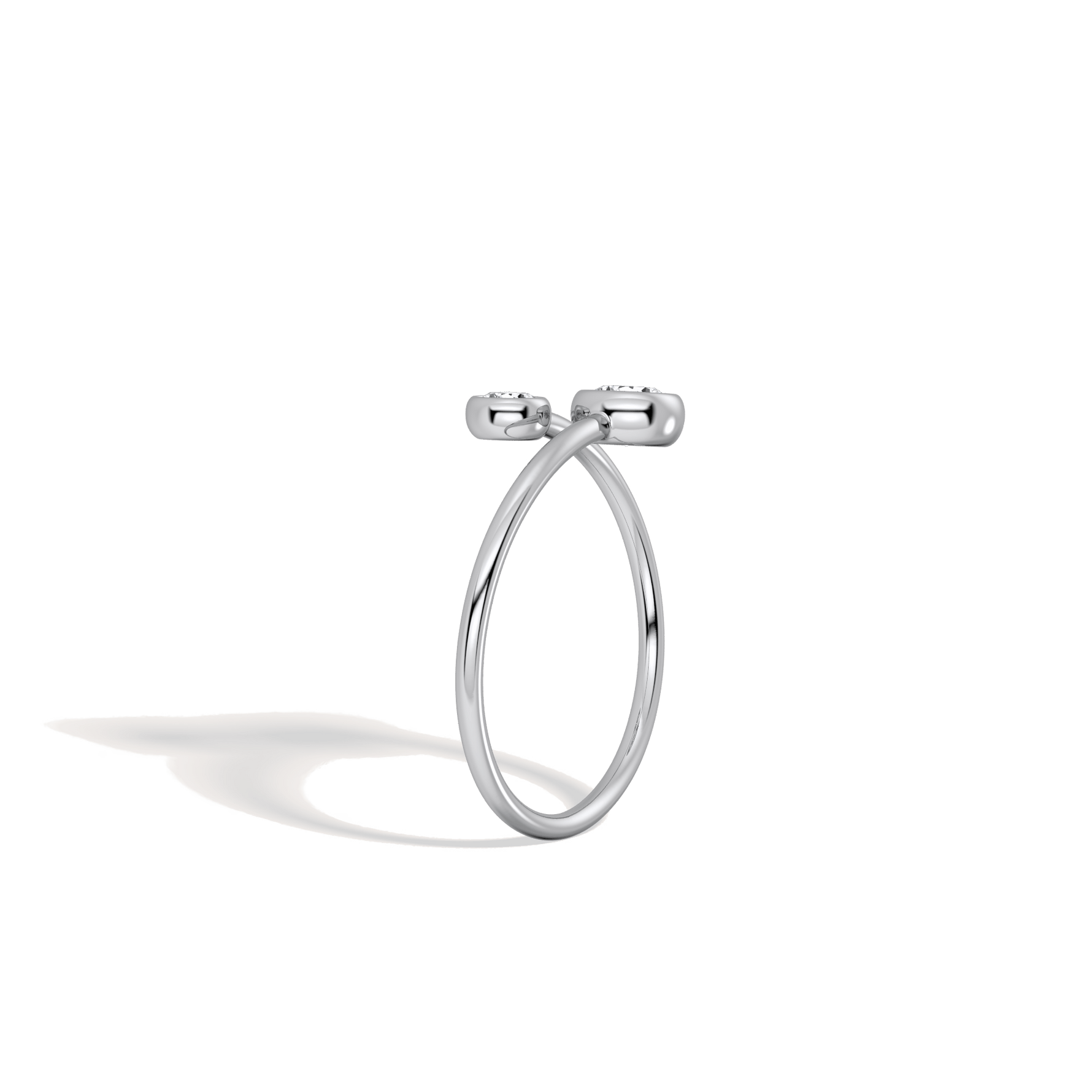 14K Solid Gold Two Stone Bezel Promise Ring With Lab Diamond - 