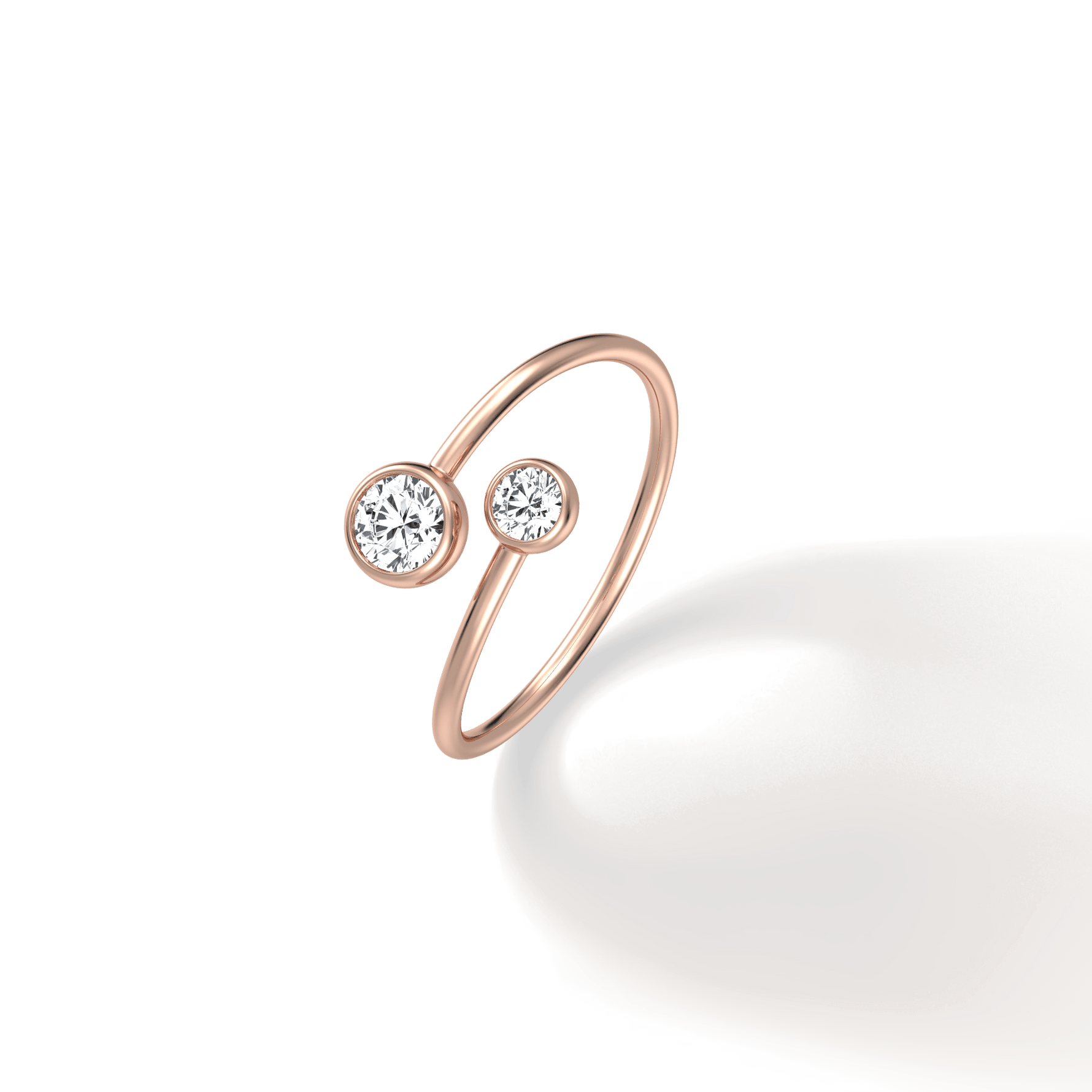 14K Solid Gold Two Stone Bezel Promise Ring With Lab Diamond - 
