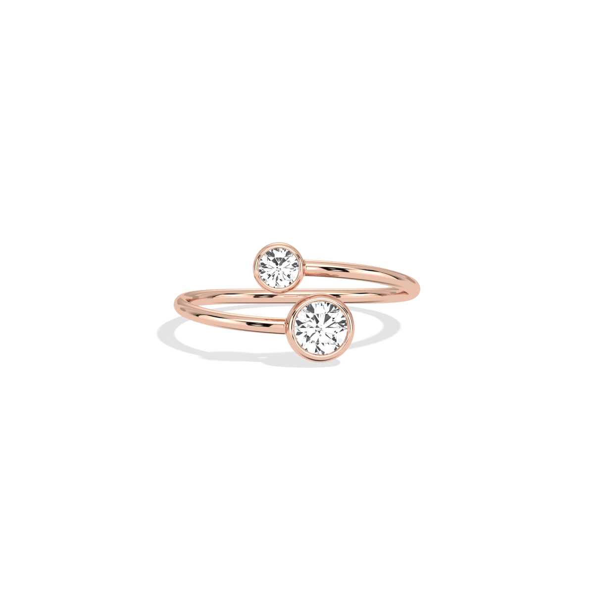 14K Solid Gold Two Stone Bezel Promise Ring With Lab Diamond - 