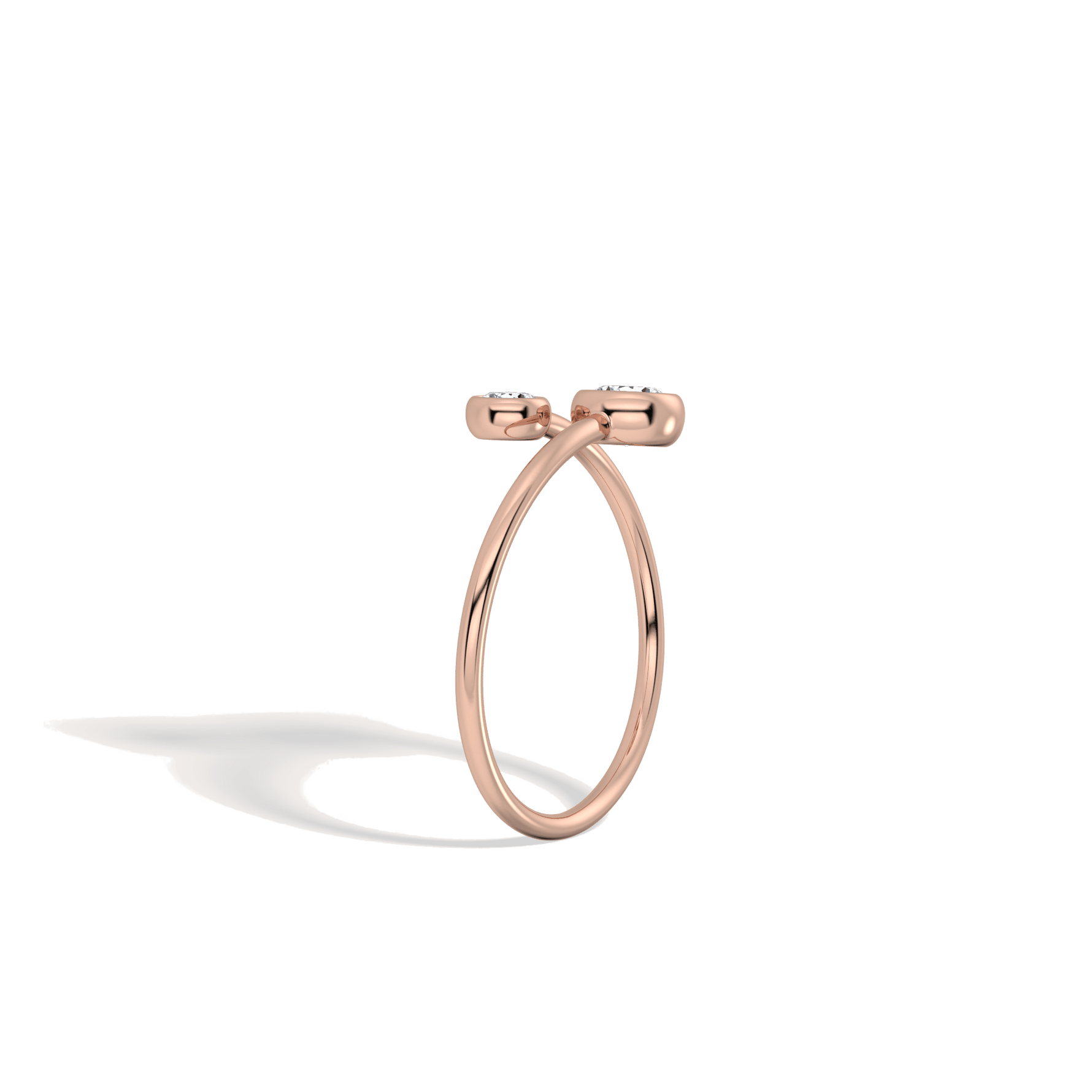 14K Solid Gold Two Stone Bezel Promise Ring With Lab Diamond - 