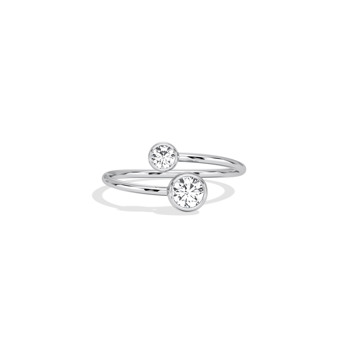 14K Solid Gold Two Stone Bezel Promise Ring With Lab Diamond - 