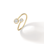14K Solid Gold Two Stone Bezel Promise Ring With Lab Diamond - 