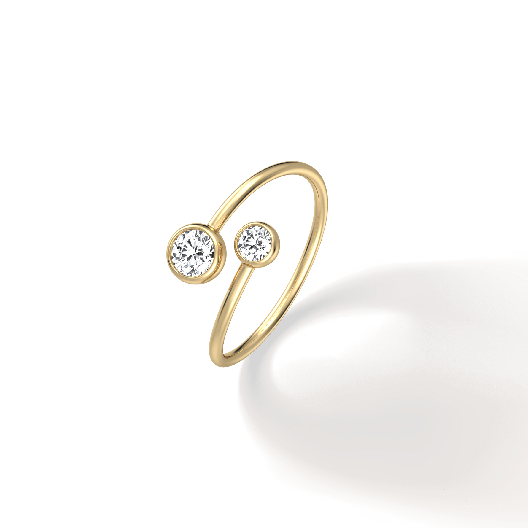 14K Solid Gold Two Stone Bezel Promise Ring With Lab Diamond - 