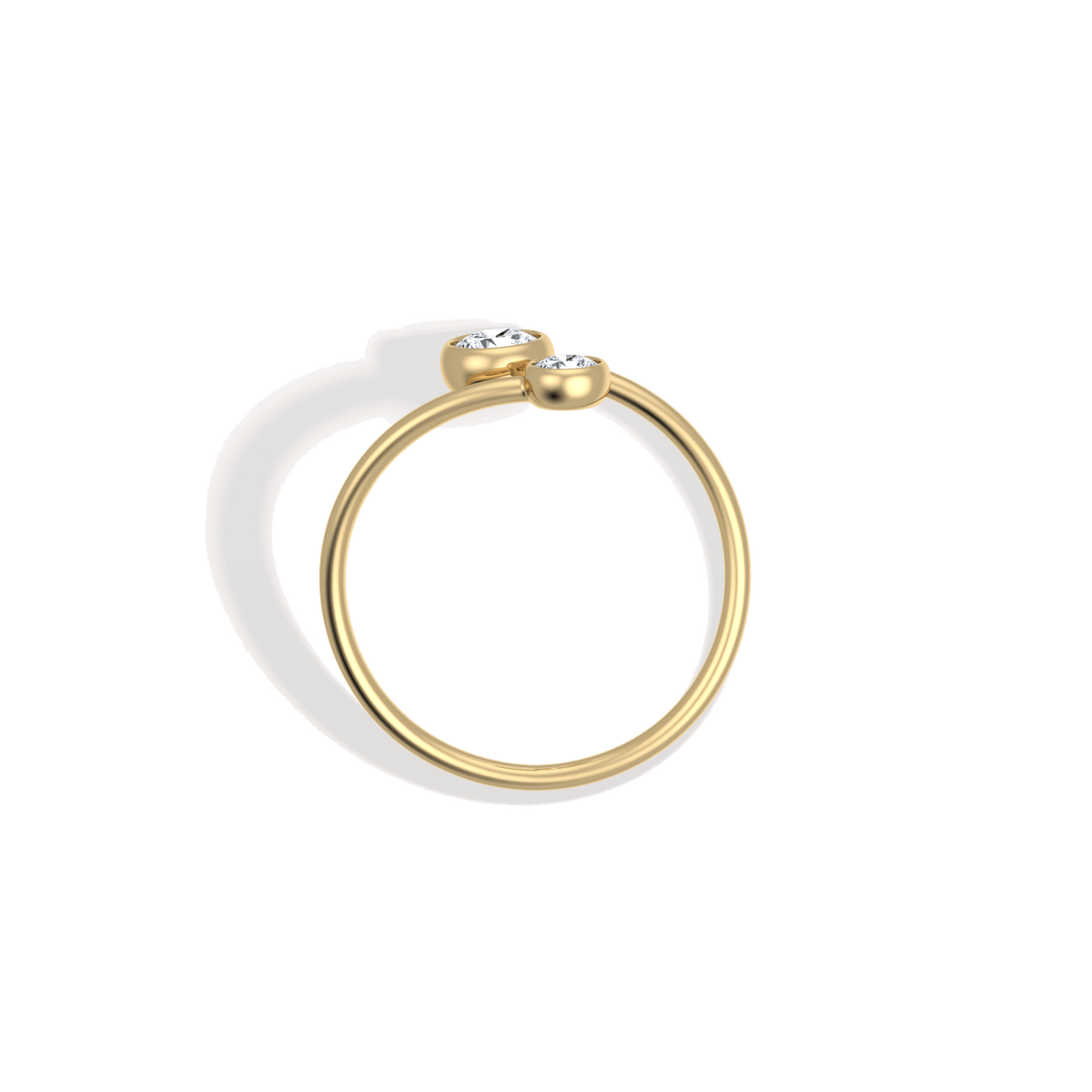 14K Solid Gold Two Stone Bezel Promise Ring With Lab Diamond - 