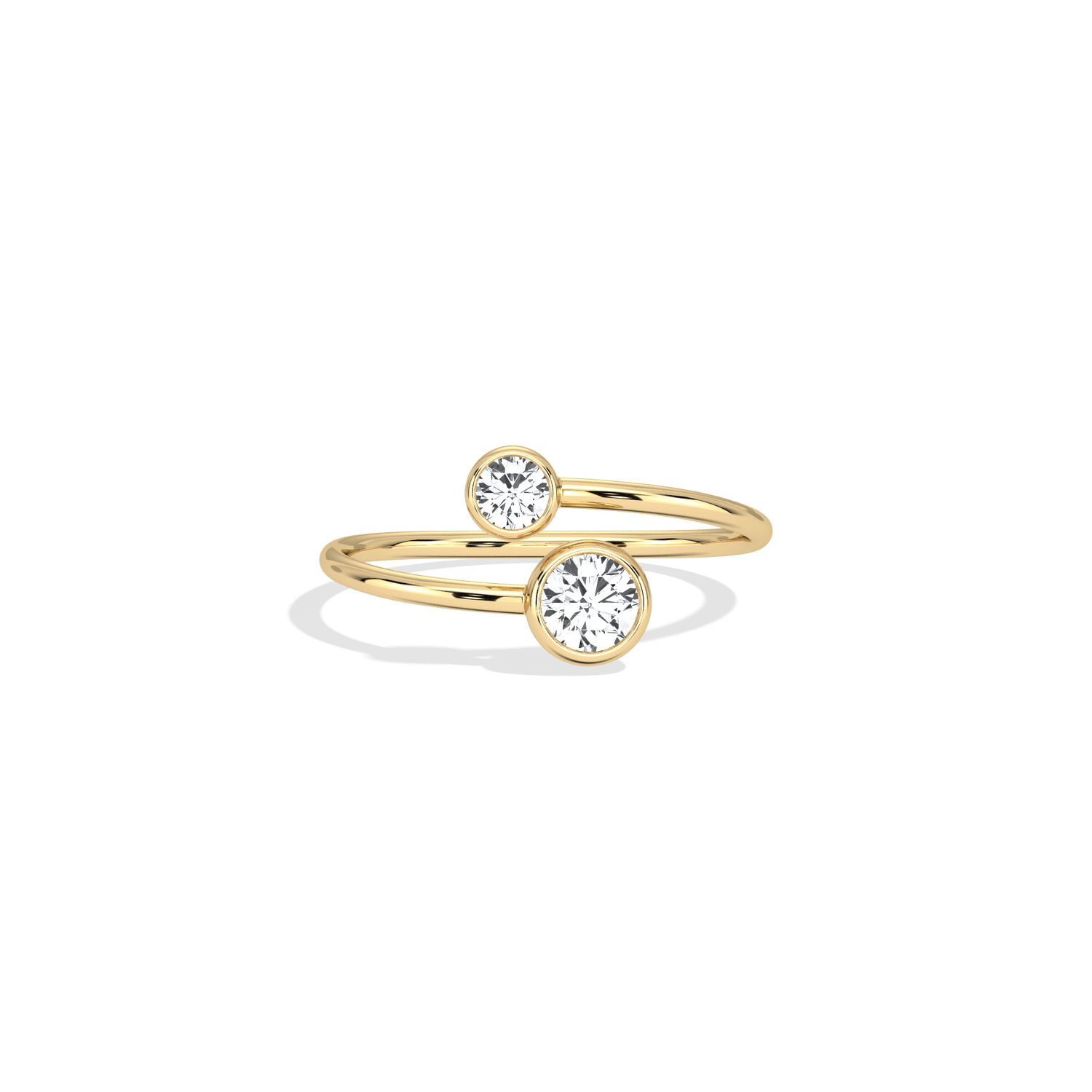 14K Solid Gold Two Stone Bezel Promise Ring With Lab Diamond - 