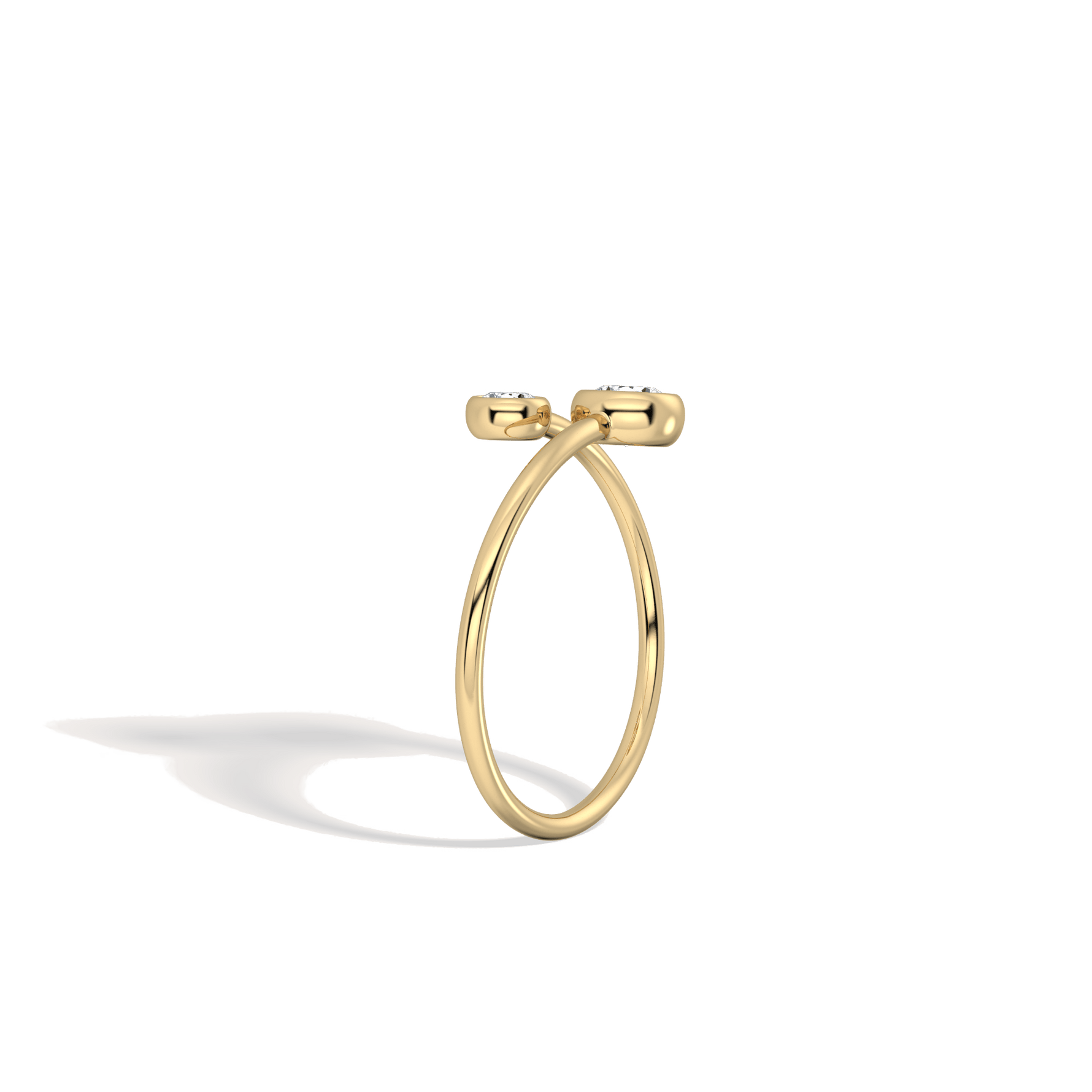 14K Solid Gold Two Stone Bezel Promise Ring With Lab Diamond - 