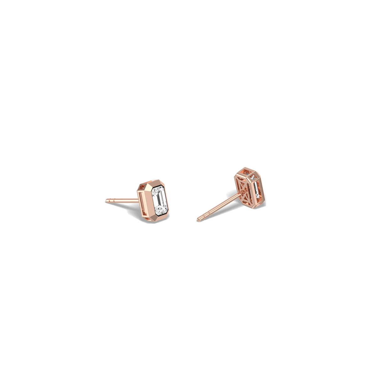 Lab Diamond Hexagon Bezel Studs - Earrings