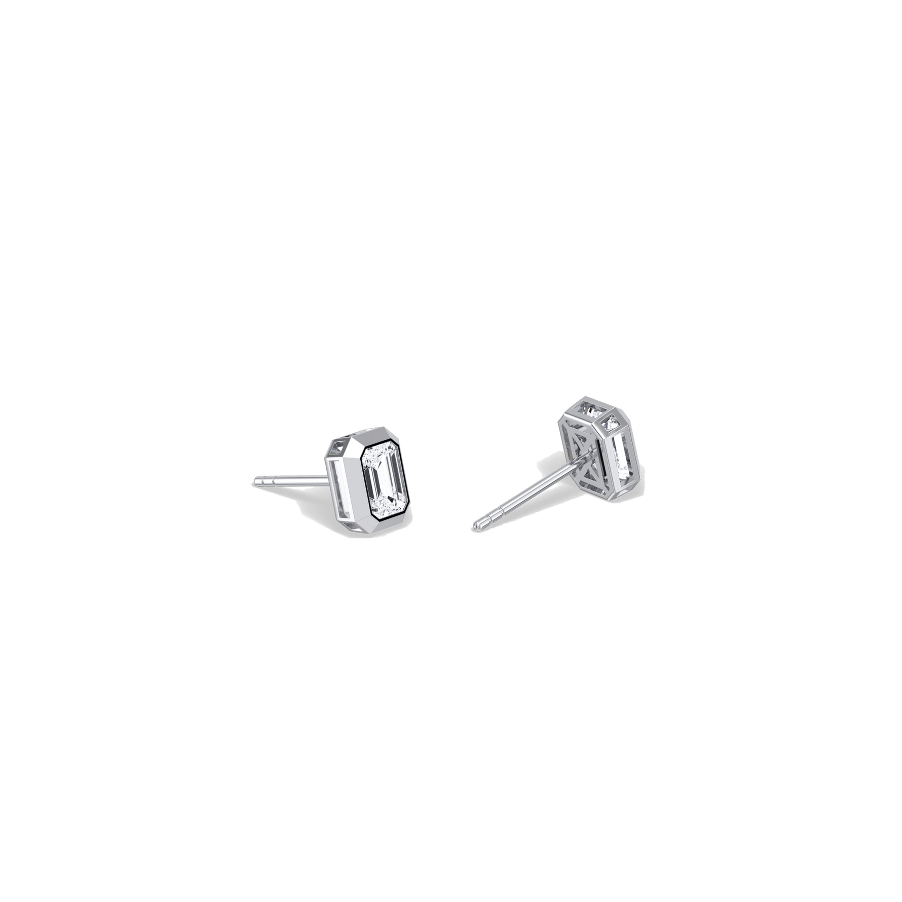 Octagon Bezel Set 1CTW Emerald Cut Single Diamond Stud Earrings - Earrings