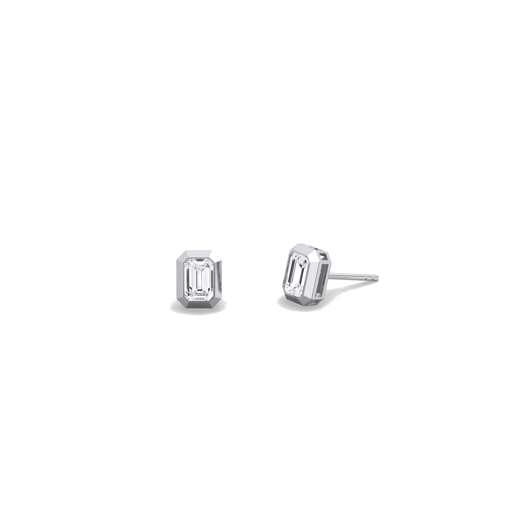 Octagon Bezel Set 1CTW Emerald Cut Single Diamond Stud Earrings - Earrings