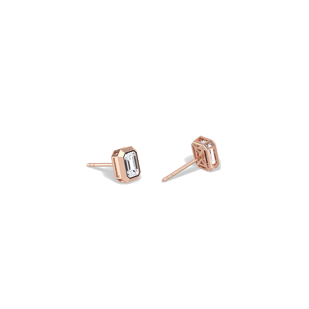 Octagon Bezel Set 1CTW Emerald Cut Single Diamond Stud Earrings - Earrings